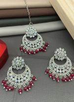 Maroon Chandbali Design Earrings With Maang Tikka